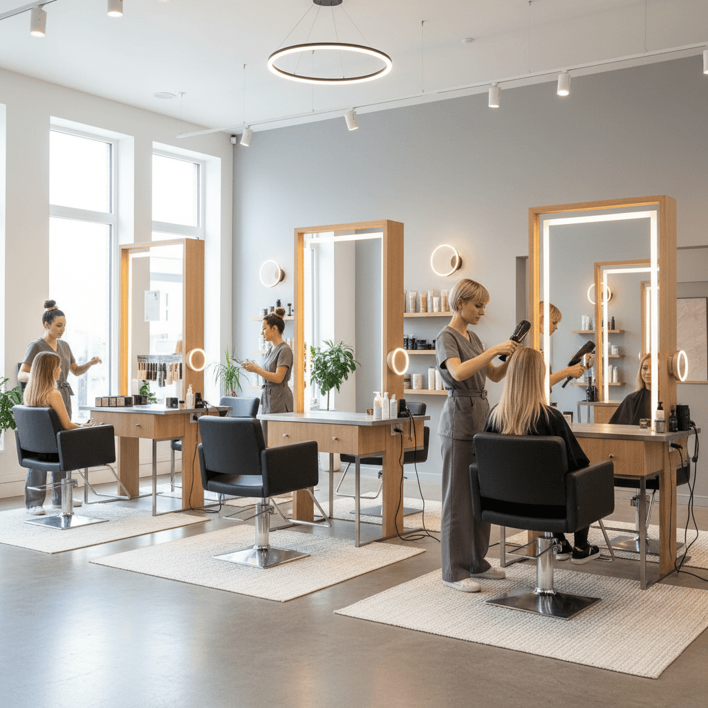 Modern salon interior with multiple styling stations