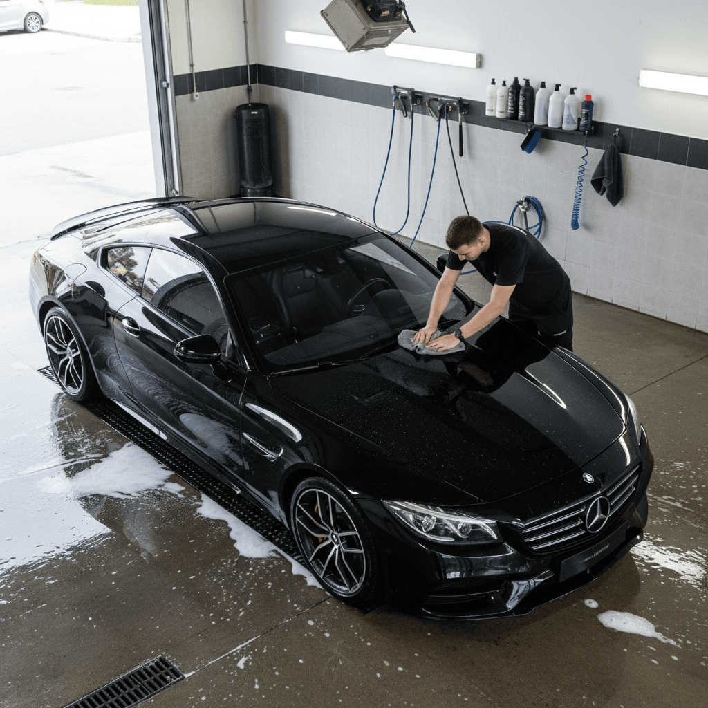 Car detailing professional polishing a vehicle