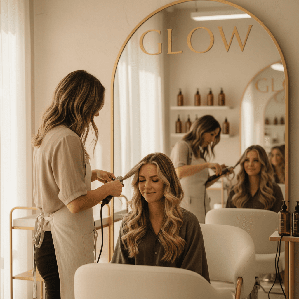Hair stylist creating a finished hairstyle