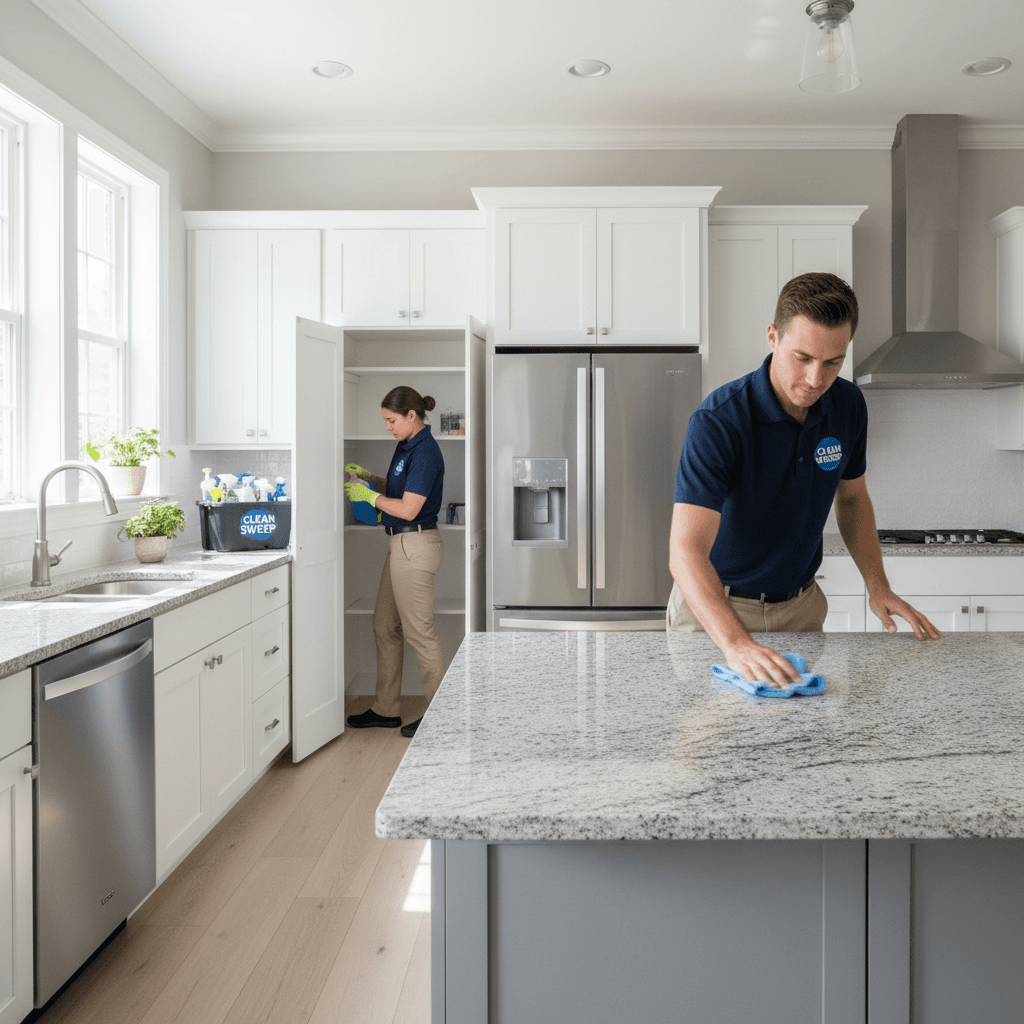 Professional cleaning service team in action