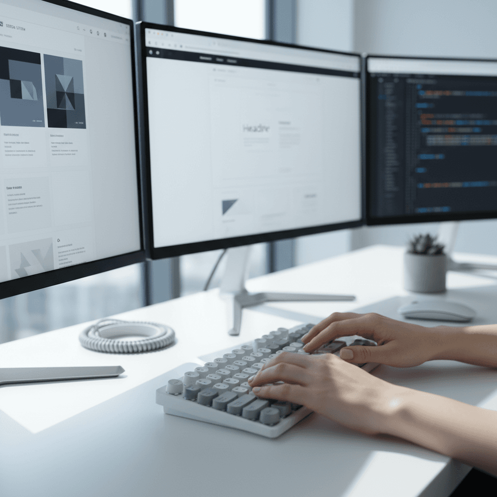 Hands performing website maintenance and updates on computer keyboard