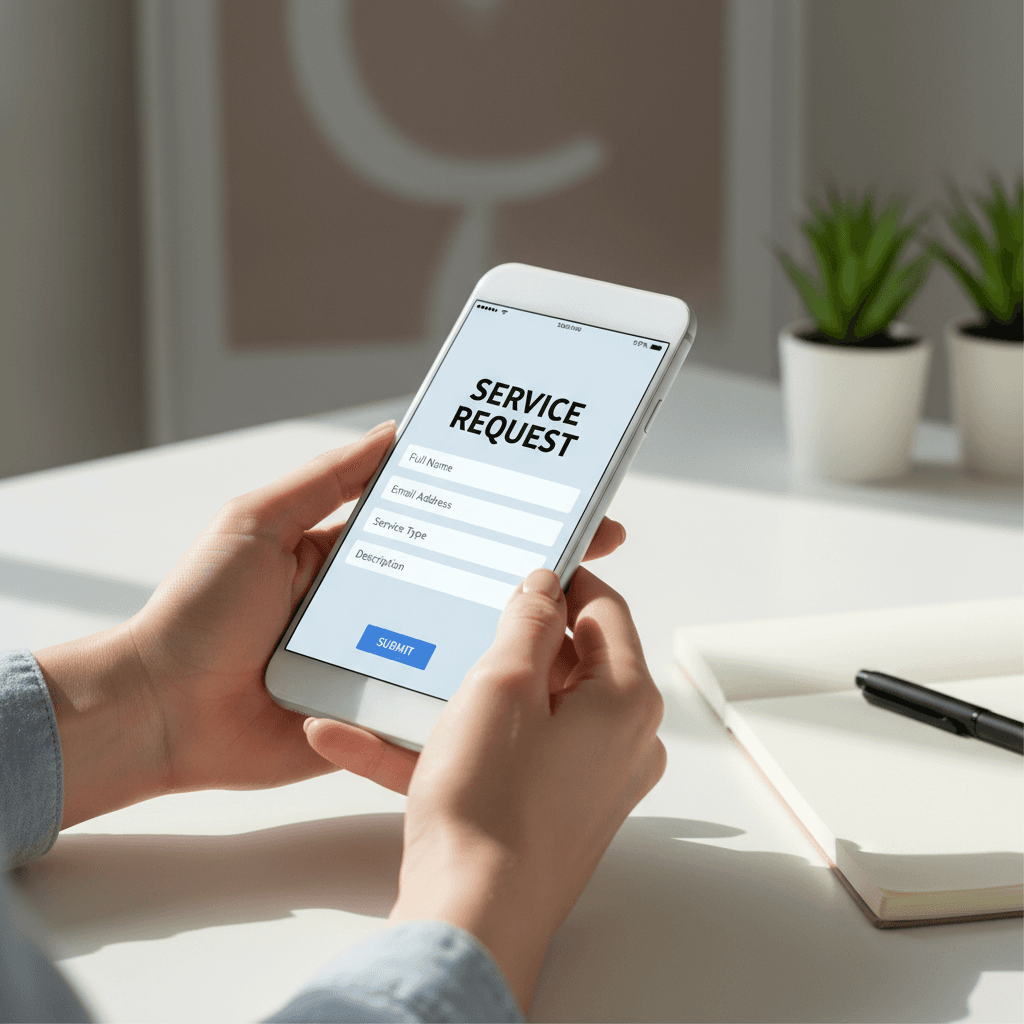 Smartphone displaying mobile website with integrated contact form