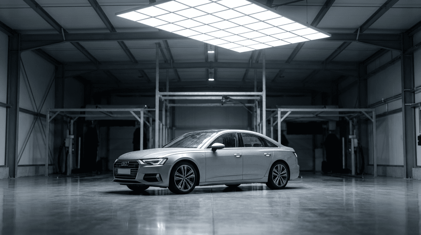 Car wash business website on laptop displaying services