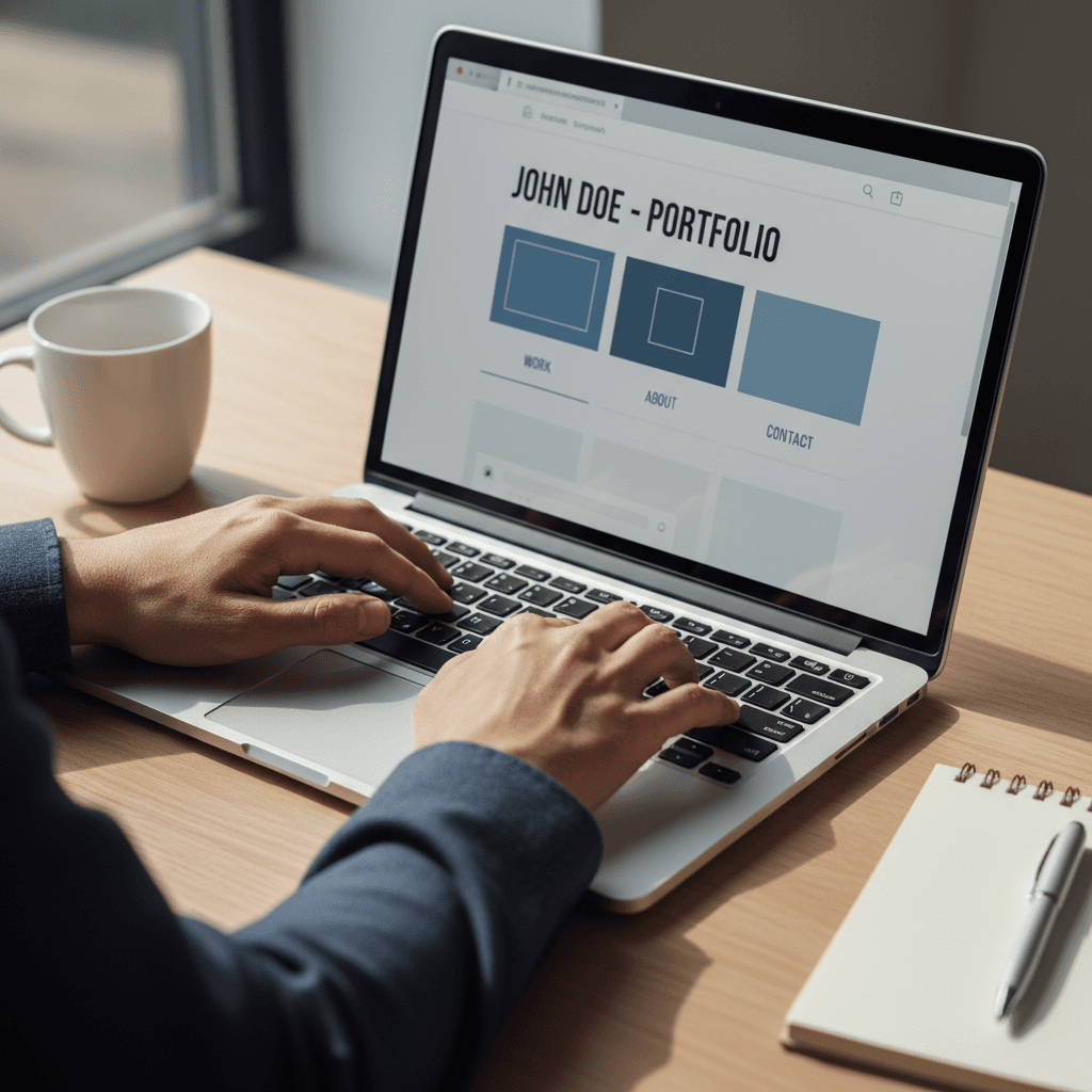 Person working on a modern website design on a laptop
